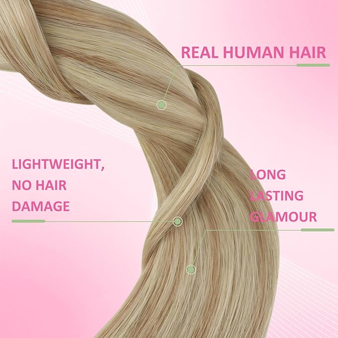 YoungSee Invisible Tape in Hair Extensions Highlight Blonde Tape Hair Extensions Real Human Hair Ash Blonde Tapes in Real Human Hair Extensions for Women Short Hair Extension 12 Inch 20pcs 30g