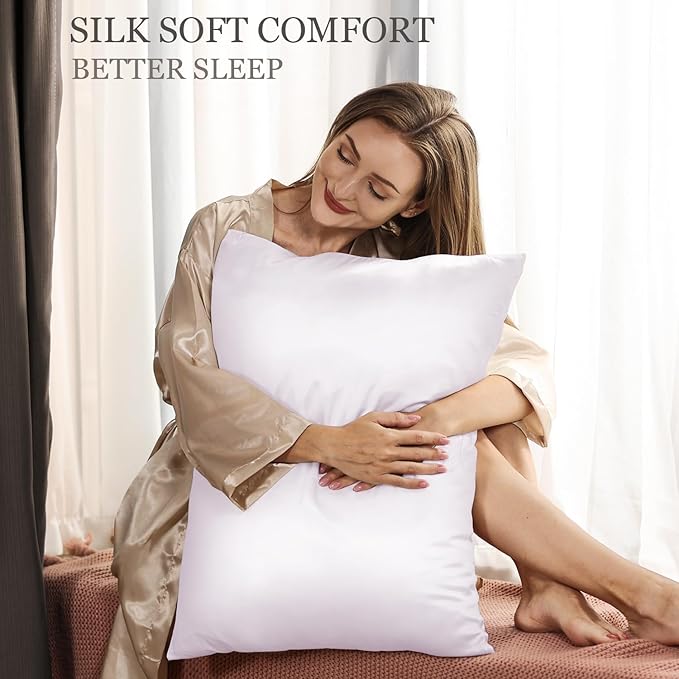 Adubor 100% Silk Pillowcase - Mulberry Silk Pillow Cases, 23 Momme 6A Grade Fibers, Silk Pillow Case for Hair and Skin Health, with Hidden Zipper (Queen 20''x30'', White, 1PC)