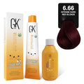 GK HAIR Global Keratin Reds 6.66 Intense Dark Blonde Hair Color Cream Tube (3.4 Fl Oz/100ml) + 20 Volume Developer (5 Fl Oz/150ml) - Professional Permanent Long Lasting Toner Dye