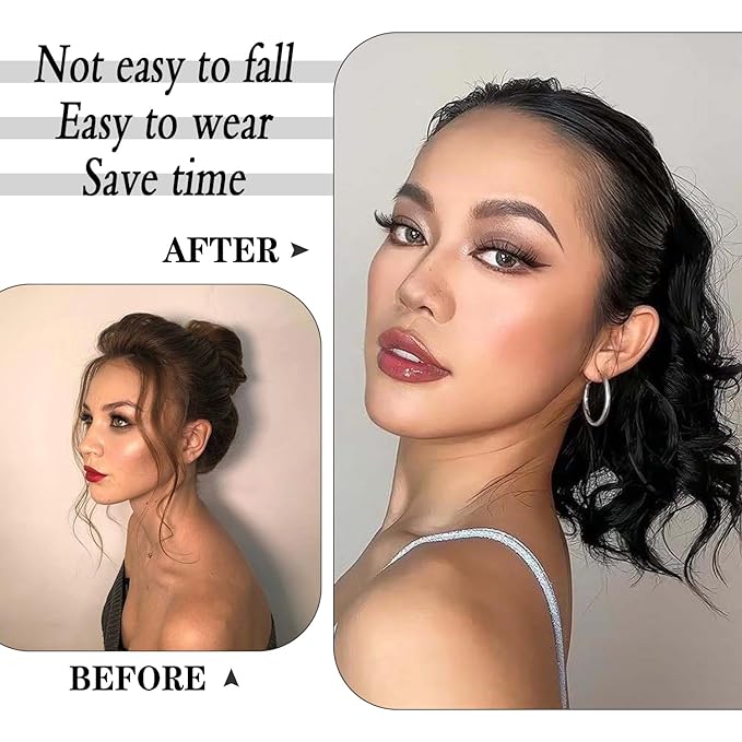 Ponytail Extension-12 Inch Drawstring Ponytail Hair Extensions for Women Synthetic Curly Wavy Fake Pony Tails Hair Pieces for Daily Party Use (Black)