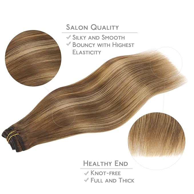 WENNALIFE Clip in Hair Extensions Real Human Hair, 18 Inch 120g 7pcs Human Hair Extensions Clip In Human Hair, Balayage Chestnut Brown Mixed Dirty Blonde Hair Extensions Clip In Real Hair Remy Human