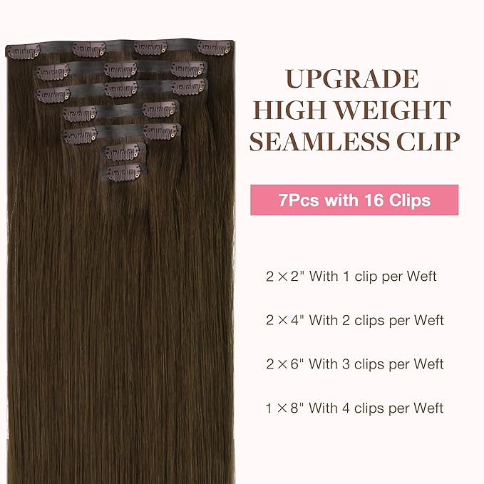 GOO GOO Clip in Hair Extensions Real Human Hair, Remy Human Hair Extensions Clip ins for Women, Natural Human Hair, 22 Inch 140g 7Pcs, 4A Chocolate Brown