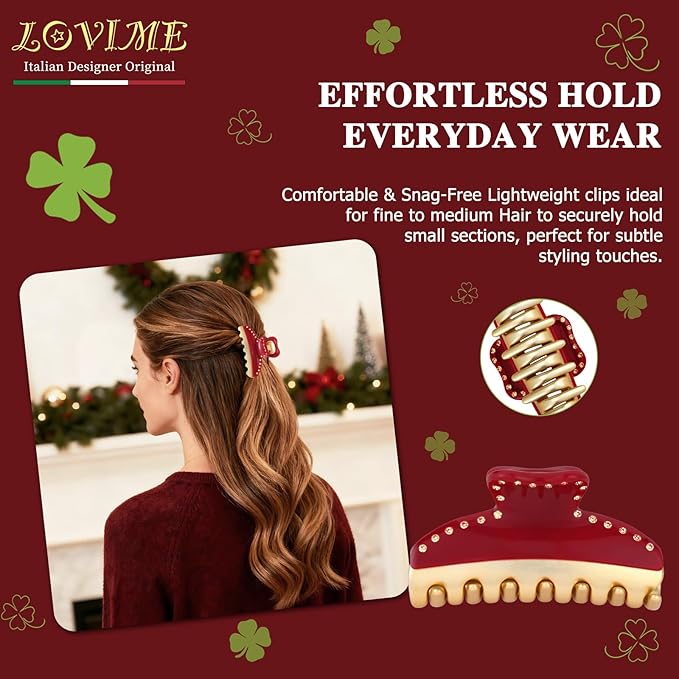 2026 Premium Durable Hair Claw Clip for Women, Original Italian Designed Strong Grip Hair Clips for Normal Fine Thin Hair, No Slip Jaw Clips with Gift Box for Christmas Birthday Girls, 3 Inch Red