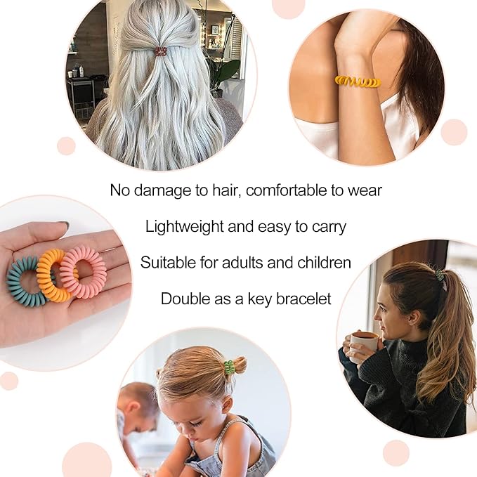 JessLab Spiral Hair Bobbles, Pack of 20 Traceless Telephone Cable Hair Bobbles No Wrinkles Spiral Bracelet Plastic Coil Ponytail Holder No-Damage Headband Hair Accessories for Girls Women Ladies Gift