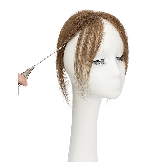 Benehair Clip on Bangs Human Hair, Front Hair Extensions for Women Hair Pieces with Temples for Daily Wear (Medium Brown)