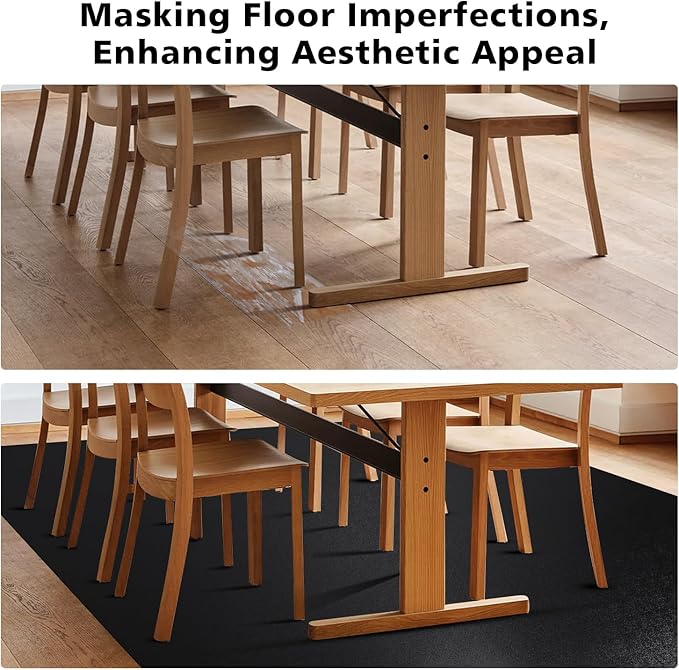 Vinyl Floor Mat for Home, Black Waterproof Area Mat for Under Dining Room Table, Sturdy Plastic Rug Protector for Kitchen, Living Room, Yard, Garage, Large Baby Play Mat (8'×12')