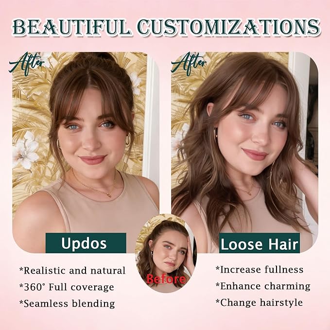Benehair Clip on Bangs for Women Human Hair, Fake Bangs Clip Human hair, Middle Part Clip in Hair Extensions Hair Pieces with Temples for Daily Wear (Dark Brown)
