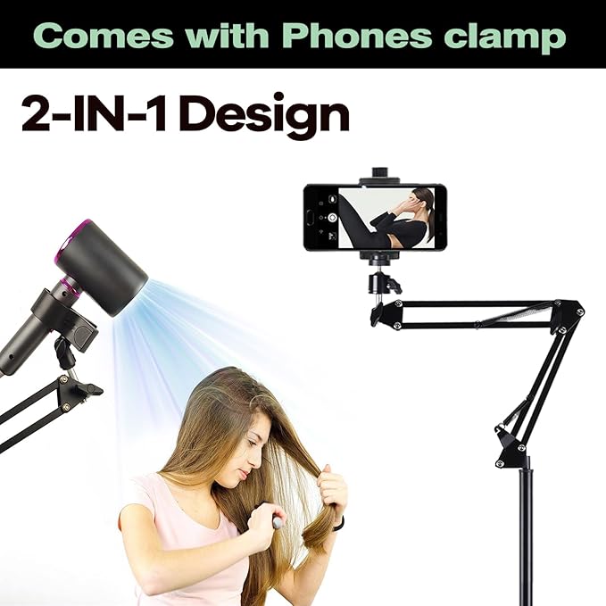 Hair Dryer Stand Hands Free 360 Rotate Hair Dryer Holder Stand Floor, Hands Free Blow Dryer Stand Clip Suitable for 99%