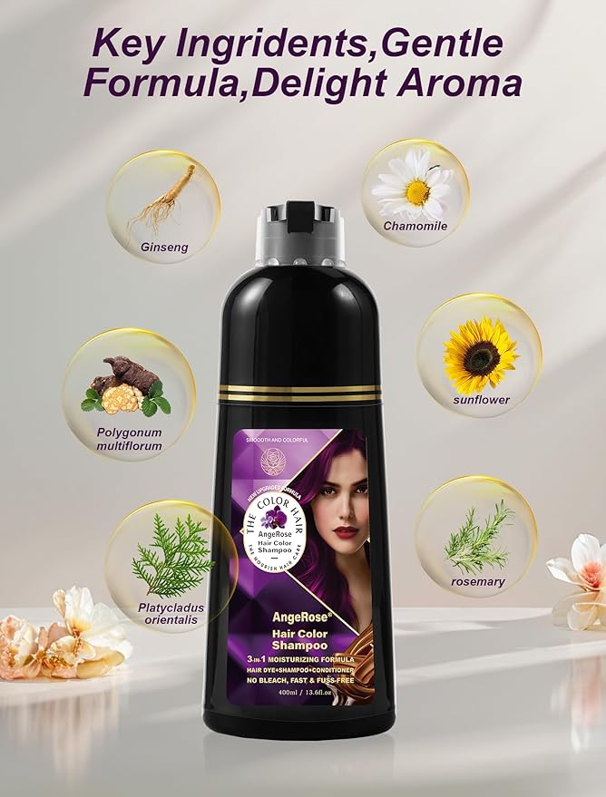Hair Dye Shampoo 3 in 1, Natural Hair Dye to Cover Gray Hair, 400 ML, Purple