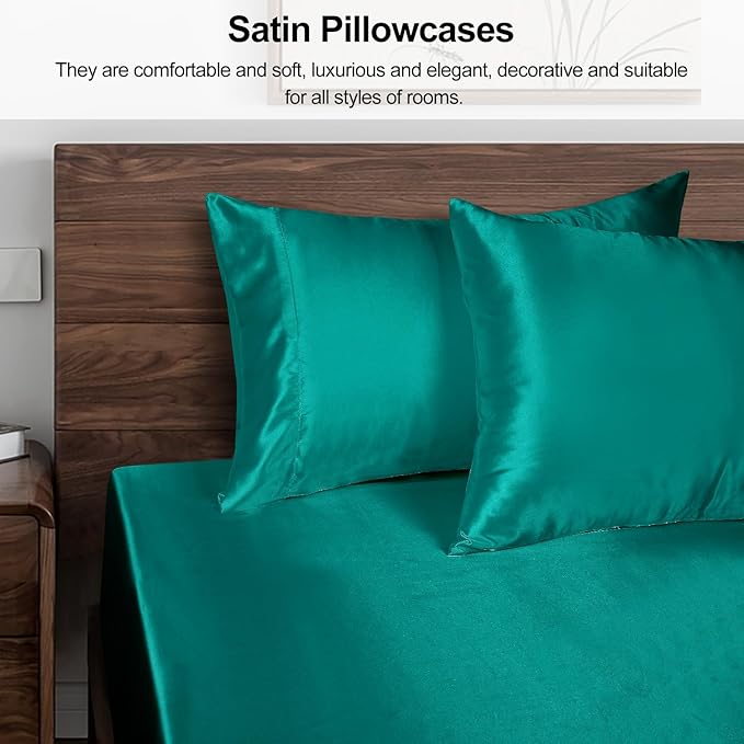Lirex Satin Pillowcase for Hair and Skin, Super Soft and Cooling Similar to Silk, 2 Pack Standard Size 20"X 26" Pillow Cases with Envelope Closure, Gifts for Women Men, Aquamarine