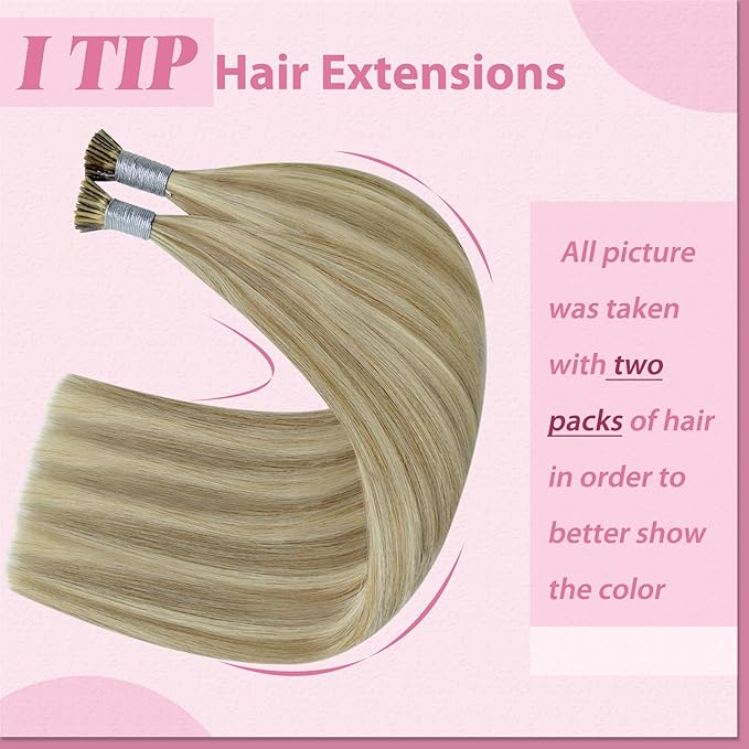 YoungSee Hair Extensions Itip Human Hair Brown Highlight I Tip Hair Extensions Light Brown and Blonde I Tips Hair Extension Real Human Hair 22In 50s 50g I-Tip Extension Natural