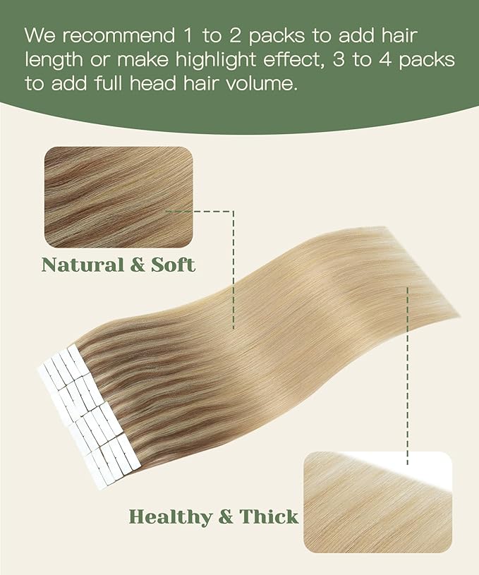 SURNEL Injected Seamless Tape in Hair Extensions 14 Inch Golden Brown to Caramel Blonde Seamless Remy Invisible Tape in Extensions 20 Pcs 30g(#102727,14)