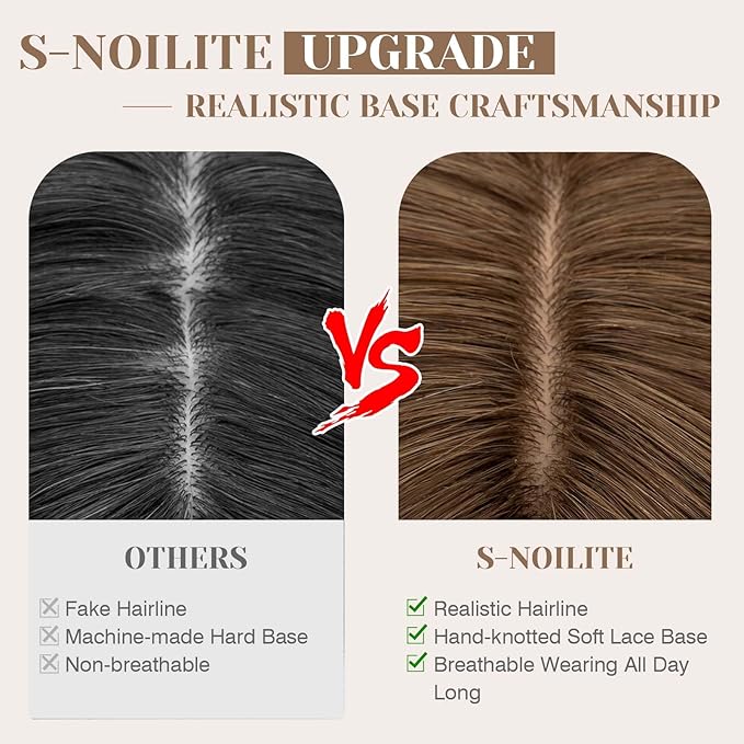 S-noilite Hair Toppers for Women Real Human Hair 3D 360° Cover Clip in 100% Real Human Hair Toppers 3″*4″ Clip in Silk Base 12 inch Meduim Brown