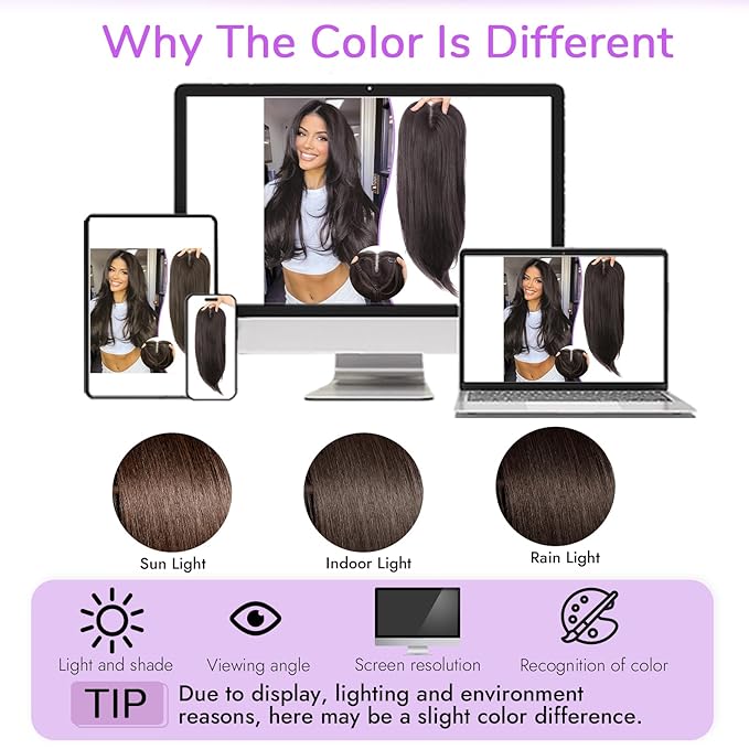 Dark Brown Synthetic Hair Toppers for Women with Thinning 3D 360° Cover Clip in Wispy Bangs Upgraded Adjustable Bandage 24 Inch Long Layered