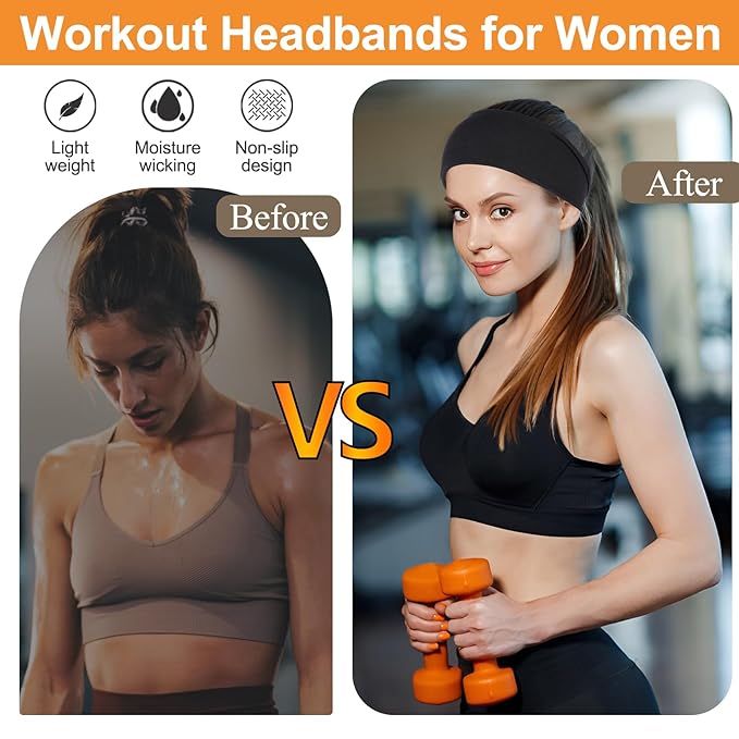 Wide Headbands for Women Non Slip Elastic Womens Hair Bands Yoga Sports Workout Head Bands for Women's Super Soft Headband Hair Accessories