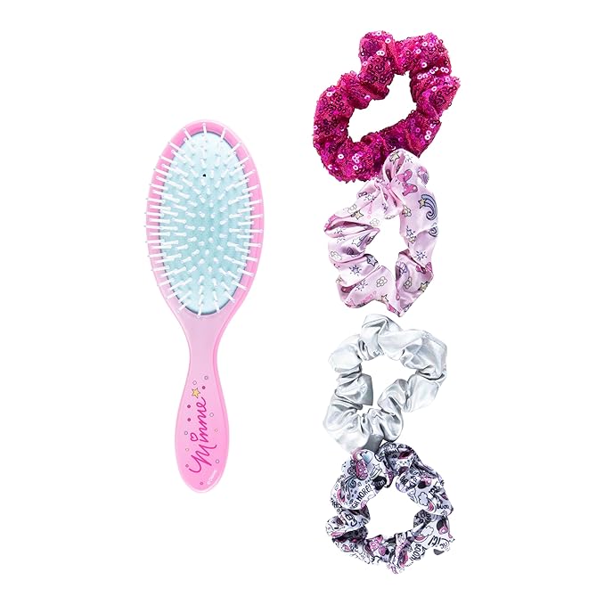 LUV HER Disney Junior Minnie Mouse Hair Accessory 5 Pcs Set - 1 Large Minnie Mouse Hair Brush + 4 Scrunchies