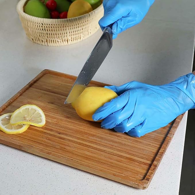Disposable Latex Free Gloves, Nitrile and Vinyl Blend Material Disposable Gloves, Powder Free, 4 Mil Thick - Food Grade Glove,100 Pc. Cleaning Glove Small, Blue