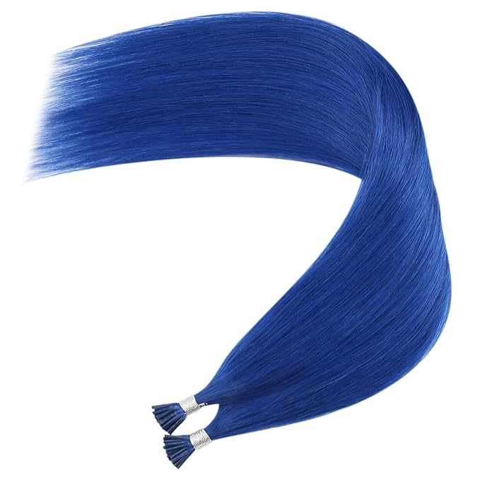 YoungSee Itip Human Hair Extensions Blue I Tip Hair Extensions Human Hair Blue 22 Inch Invisible Itips Hair Extension Natural Colorful Soft and Silky for Cosplay 25s 25g