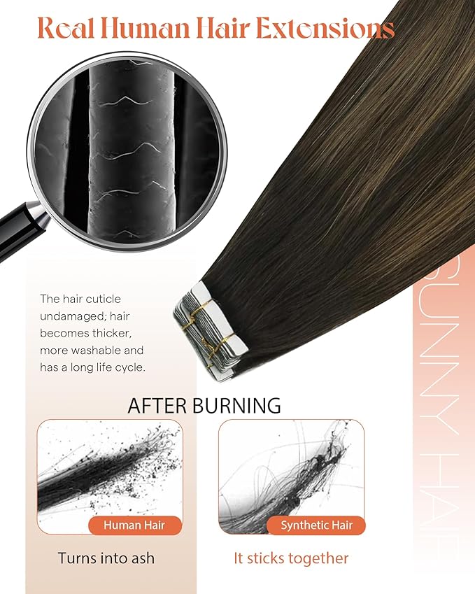 Sunny Hair Tape in Hair Extensions Human Hair 22 Inch Hair Extensions Real Human Hair Tape in Extensions for Women Darkest Brown Ombre Medium Brown Balayage Remy Hair Straight Skin Weft 40pcs 100g