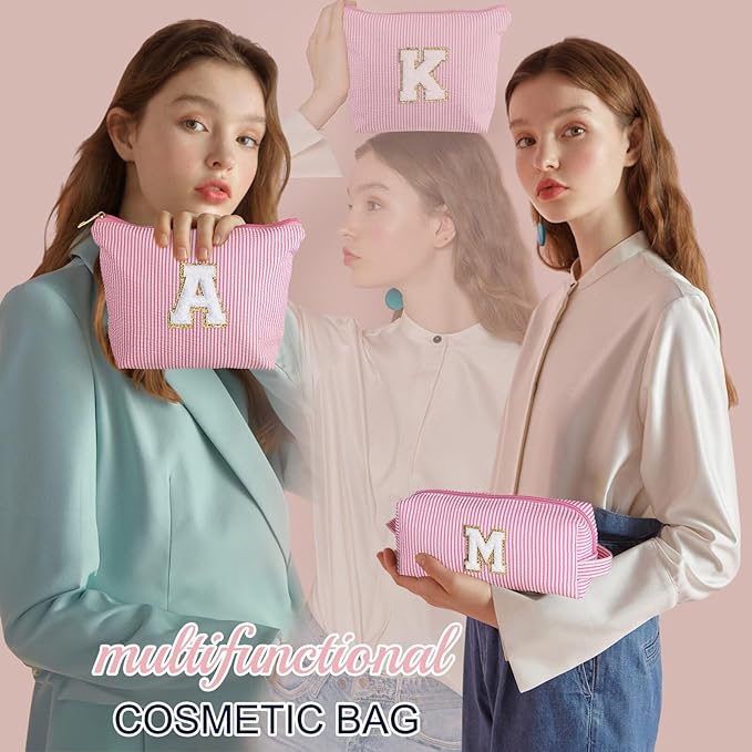 YOOLIFE Birthday Gifts for Girls - Personalized Initial Cute Pink Cosmetic Makeup Bag Pouch Make Up Bags Travel Toiletry Bag for Her Mom Girlfriend Wife Teacher 18th Birthday Gifts for Girls H