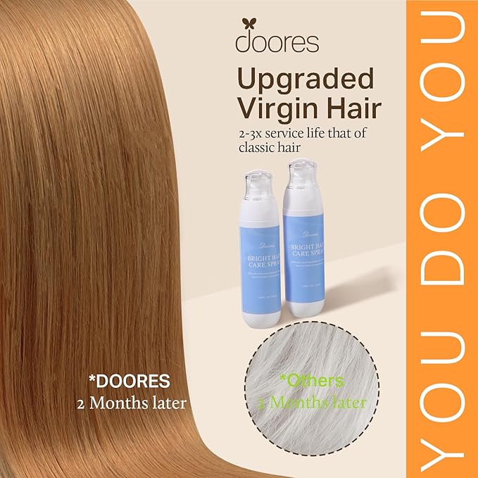 DOORES Seamless Clip in Hair Extensions - Medium Auburn, 22 Inch, 150g, 7pcs - Invisi Edge, Human Hair, Natural, Straight, Long
