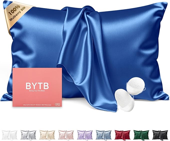 Silk Pillow Cases King Size 100% Mulberry Silk Pillowcase for Hair & Skin 22 Momme Both Sided Grade 6A Silk Cooling Soft Breathable 20 x 36 Inches with Hidden Zipper 1PC, Royal Blue