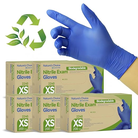 Jointown Biodegradable Nitrile Exam Gloves, Disposable Medical Surgical Gloves, Violet Blue Nitrile Glove, Latex Free, Food Safe, 1000 Count, XSmall