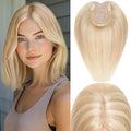 Rich Choices Hair Toppers for Women Real Human Hair 100% Human Remy Toppers NO Bangs with Thinning on Top Clip in Hairpiece 4"x4.7"Lace Base 12 Inch #18P613 Ash Blonde Highlights Bleach Blonde