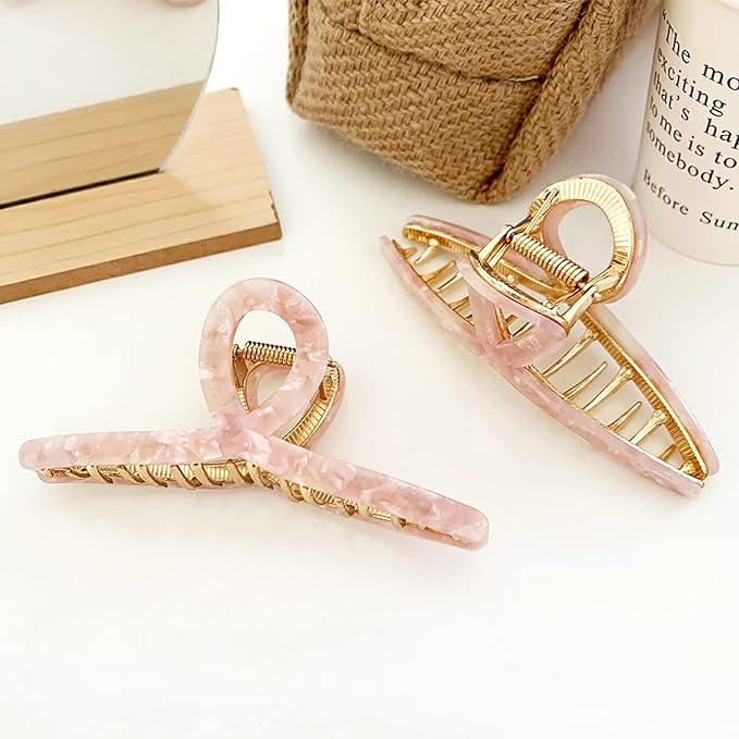 Big Hair Claw Clips Butterfly Barrettes Claw Clips for Women Lattice Design Acetate Claw Clips Metal Hair Clip for Girls Large Hair Accessories for Long Thick Hair (Pink)