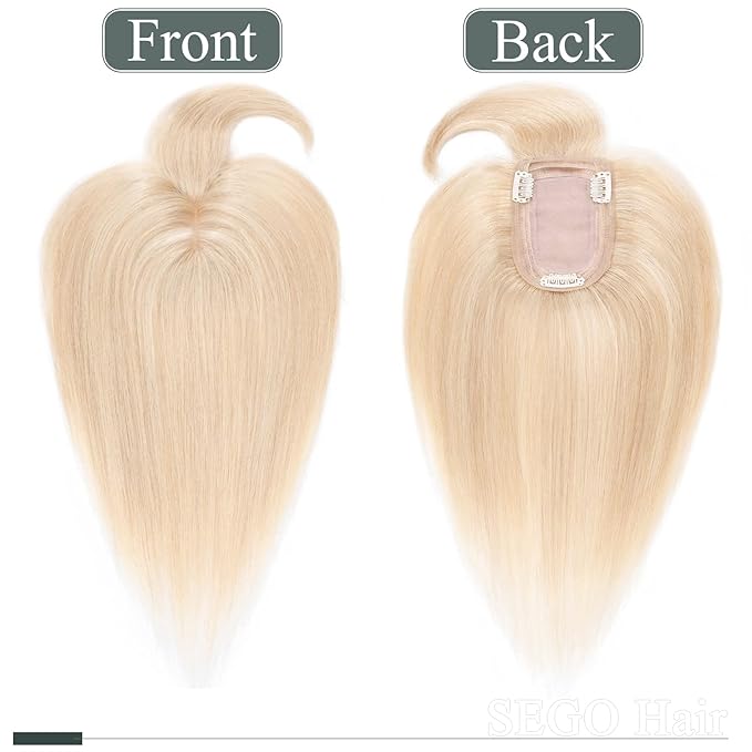 SEGO Hair Toppers for Women Real Human Hair with Thinning Hair, Toppers Hair Pieces Clip in Toppers Straight Hair Pieces with Front Bangs -6 Inch #18/613 Ash Blonde Mix Bleach Blonde