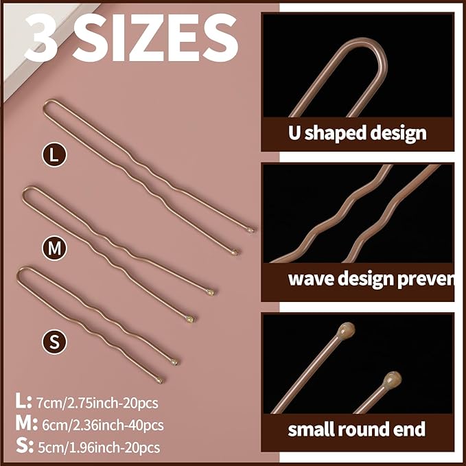 Teenitor Hair Nets For Buns, 3 Sizes Hair Bun Nets For Ballet Girls(12, 20, 28 Inch), 80pcs U Shape Bobby Pins and 40pcs Hairnets For Dance Buns Maker, Tan Brown