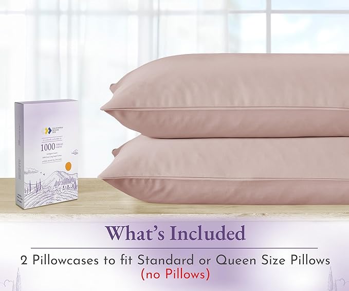 California Design Den Standard/Queen Pillow Cases Set of 2-1000 Thread Count, Soft and Smooth Sateen Weave, 100% Cotton Standard Pillowcases, Thick and Durable - Sepia Rose
