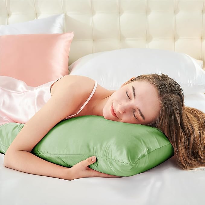 BEDELITE Satin Body Pillow Cover 2 Pack, Super Soft and Cooling Body Pillow Pillowcase for Hair and Skin, Breathable Silky Full Long Pillowcase Cover(20"x54", Sage Green)