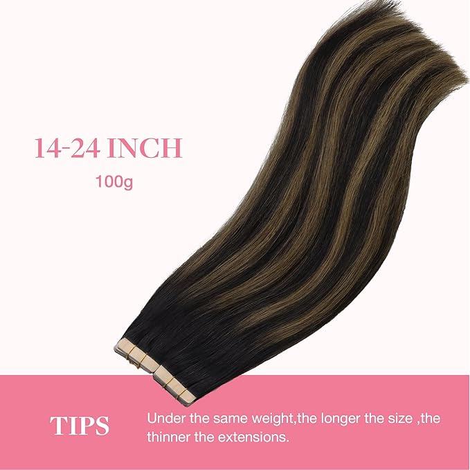 GOO GOO Tape in Hair Extensions Human Hair, 1B/6/1B Balayage Natural Black to Chestnut Brown, 20inch 100g 40pcs, Skin Weft Seamless Invisible, Silky Straight with Thick Ends, Remy Human Hair