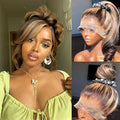 AMIRTY 250 Density Highlight Ombre Lace Front Wig Human Hair Honey Blonde Body Wave 360 HD Lace Front Wigs Human Hair Pre Plucked Brown 4/27 Colored Lace Frontal Glueless Wigs for Women 22 Inch