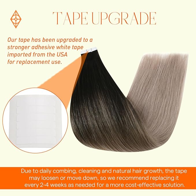 Full Shine Tape in Hair Extensions Human Hair 14 Inch Color 1B Off Black Fading to 18 Ash Blonde Tape in Hair Extensions Invisible Straight Extensions Real Remy Skin Weft 50 Grams 20 Pcs for Women