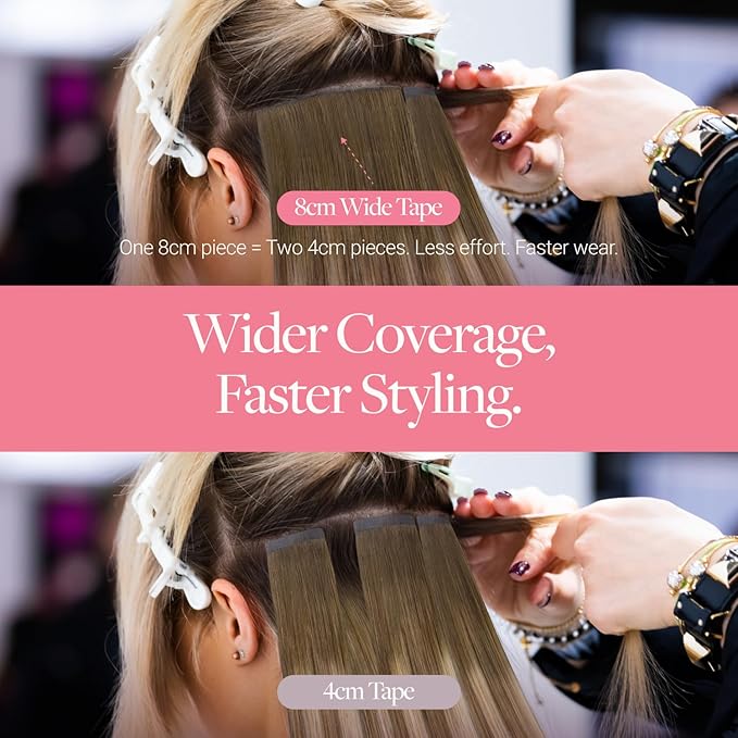 GOO GOO Invisi Edge Wide Tape in Hair Extensions, 3/8/613 Walnut Brown to Ash Brown and Bleach Blonde,4pcs 18inch 20g, Remy Human Hair,Seamless Injected Tape, Natural Look