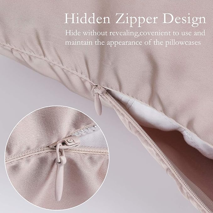 Silk Pillowcase for Hair and Skin 2 Pack 100% Mulberry Silk Bed Pillowcase Hypoallergenic Soft Breathable Both Sides Silk Pillow Case with Hidden Zipper, Pillow Cases (Standard, ApricotGray)