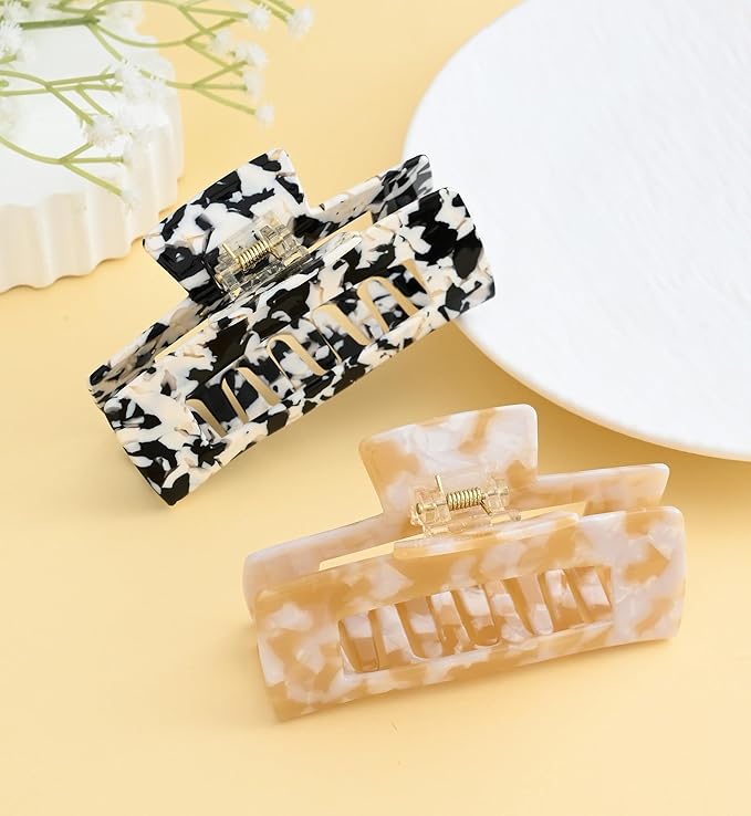 2 Pack Hair Claw Clips for Women Tortoise Shell Large Claw Hair Clips for Thin to Thick Hair Rectangle Hair Jaw clips