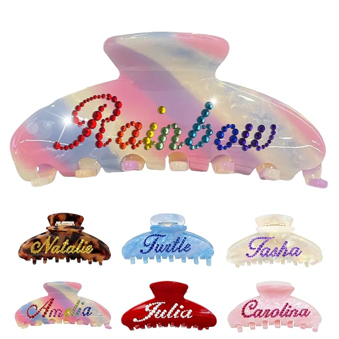 Personalized Colorful Name Hair Claw Clips for Women,Custom Hair Clips with Diamond,Cute Hair Accessories 4",Handmade Rhinestones Hair Clamp Gifts for Mom,Bride,Wife,Bridesmaid,Couples