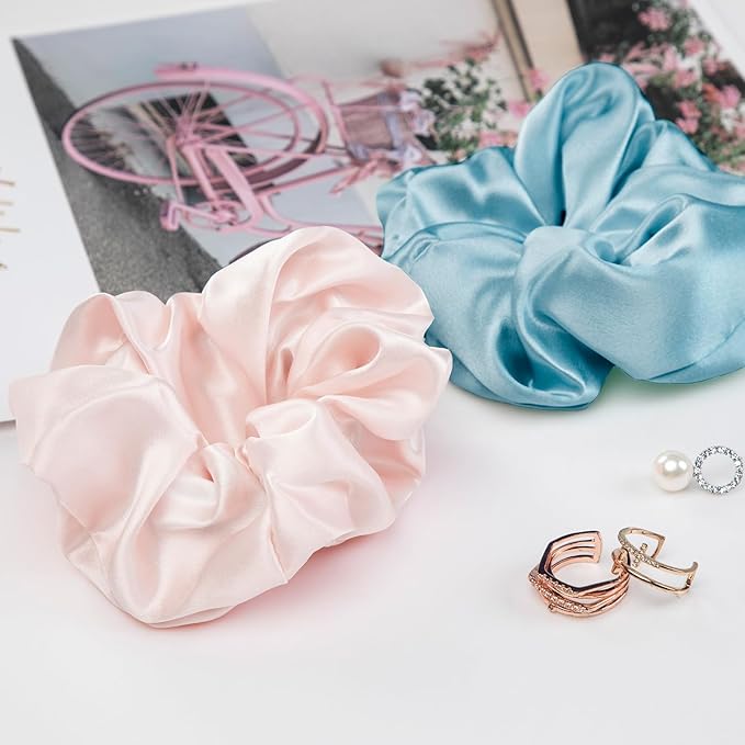 LILYSILK Silk Hair Scrunchies/Ties for Frizz & Breakage Prevention, 100% Mulberry, No Damage, Elastic ponytail Holders, 1Pc, Blue Haze