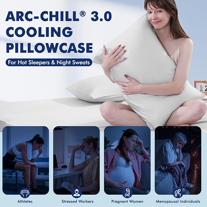 Elegear Cooling Pillow Cases for Hot Sleepers, Clean Fabric Silver Infused Cooling Pillowcase Q-Max>0.5, Soft Pillow Cases for Hair & Skin, Zipper Pillow Cases Set of 2 Gray (Standard, 20'' x 26'')