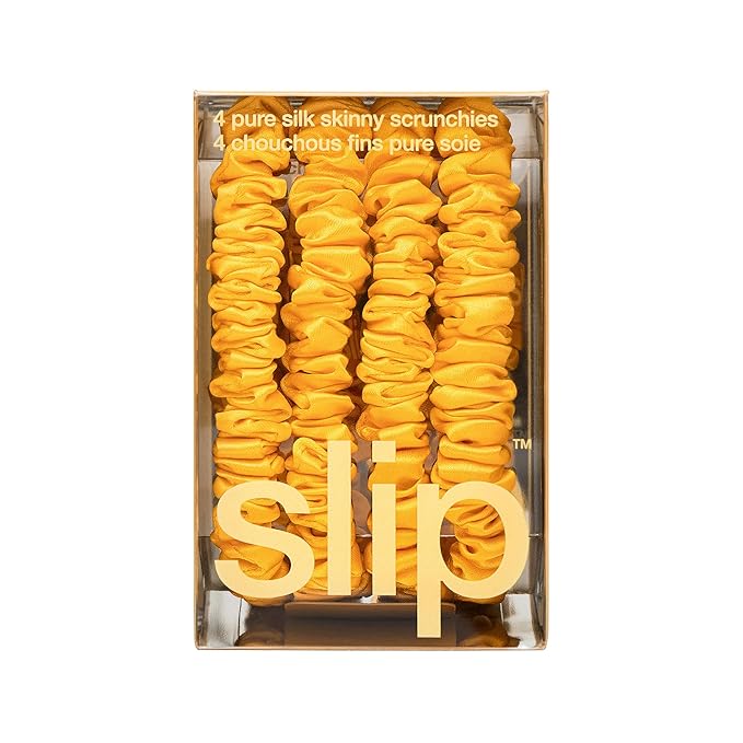 slip Skinny Scrunchies: Anti-Crease, Anti-Breakage Slipsilk™ Design Protects Delicate Hair | Includes 4 Pure Silk Scrunchies: Golden