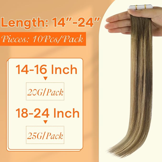 Full Shine Virgin Tape in Human Hair Extensions Balayage 4 Medium Brown Fading to 27 Honey Blonde and 4 Injection Natural Tape in Extensions Human Hair 20Inch Straight Real Human Hair 20Gram 10Pcs