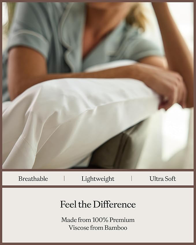 Cozy Earth King Pillowcases Set of 2 - Made of 100% Viscose from Bamboo, Ultra-Soft & Luxury, Woven from Naturally Breathable & Lightweight Fabric - Oat