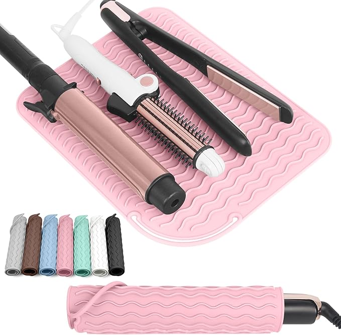 Larger Size Silicone Heat Resistant Mat for Curling Irons, Flat Irons, Hair Straightener and Other Hair Styling Tools, Portable Hot Tools Pad Cover for Travel Vanity Salon(12.0" x 9.0")