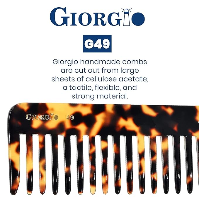 Giorgio G49 Yellow Tokio Large Wide Tooth Detangler Comb for Thick/Curly/Wavy Hair,Detangler Comb for Wet/Dry Use. Handmade of Quality Cellulose, Saw-Cut, Hand Polished