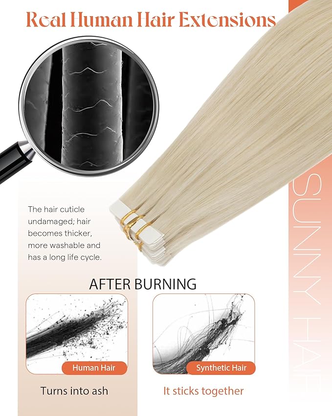 Sunny Hair Blonde Tape in Hair Extensions Human Hair, 20 inch Tape in Extensions Remy Tape ins Human Hair Extensions for Women 50g 20Pcs