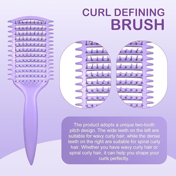 Curly Hair Brush & Curl Defining Brush – Easily Detangles Knots with Less Pulling – Styles Wet or Dry Hair, Tames Frizz for All Curl Types (Pruple)