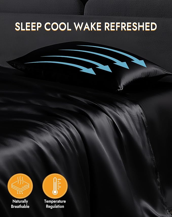 SilkSilky 100% Mulberry Silk Pillowcase - Pure 22 Momme High-Grade 6A Fibers for Hair & Skin, Envelope Closure, Natural, Organic, Breathable & Cooling Pillow Case (Standard, Black)
